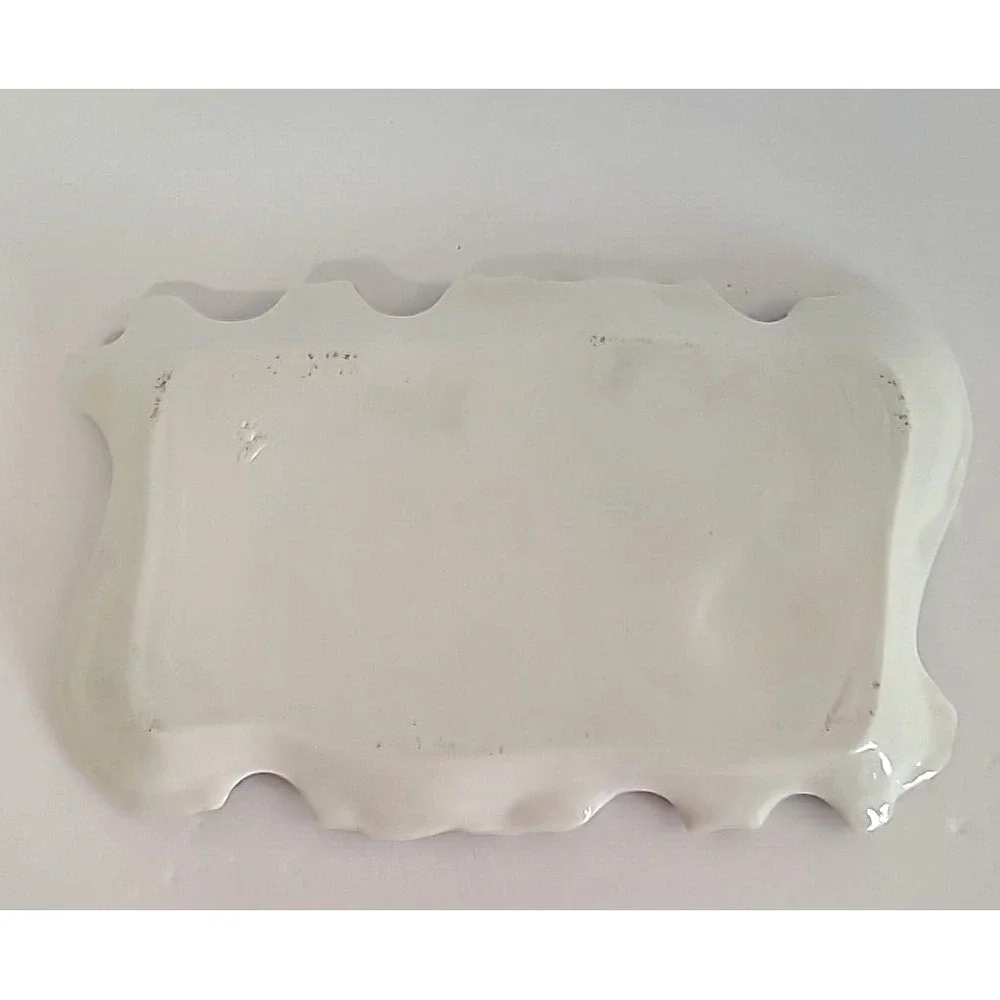 Vintage German Porcelain Tray Design of Small Purple Flowers w/ Blue & Gold Trim